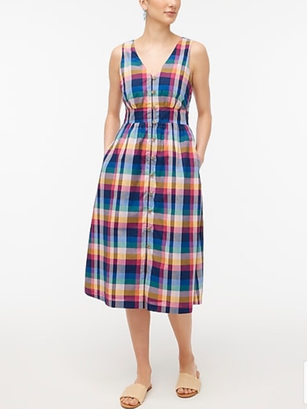J.Crew Plaid Button-Front Midi Sundress Multicolor NWT $98